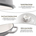 Davivy 5.5QT Cast Iron Dutch Oven with Lid, Bread Dutch Oven for Sourdough Bread, 10" Round Sourdough Bread Baking Pan, Enameled Cast Iron Bread Oven - Light Grey