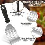 4-Pack Stainless Steel Spatulas for Cast Iron Skillet - Heat Resistant Handle Metal Turner & Scraper Set for Griddle, Pancakes, Burgers and Regular Cookware