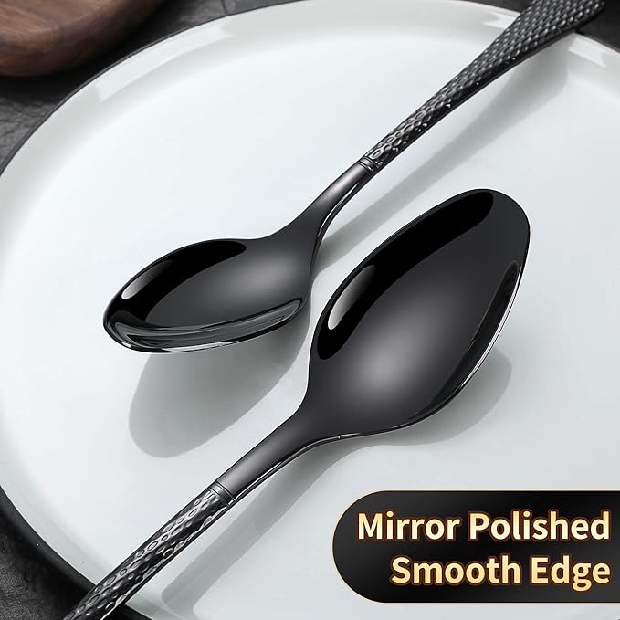 Lemeya Hammered Black Silverware Set for 8,Stainless Steel 40-Piece Modern Cutlery Set,Mirror Polished Heavy Duty Flatware Set Utensil Set,Knives Spoons and Forks Set,Dishwasher Safe