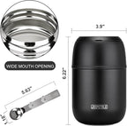 17 oz Insulated Lunch Containers, Black, Vacuum Stainless Steel Thermo Lunch Box with Handle and Folding Spoon for School, Office, Travel