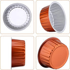 EUSOAR Aluminum Foil Cups, 5oz 50pcs muffin Baking Cups with Lids, 3.34"x2.59"x2.35" 125ml Snacks Desserts Flan, Cupcake Pie Ramekin, Recyclable Catering Party Favor Baking Cups-Caramel