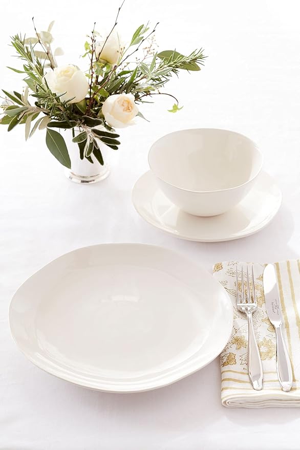 Portmeirion Sophie Conran Arbor Dinner Plate| Set of 4 Dinner, Pasta, and Appetizer Plates | 11 Inch Organic Shape Stoneware | Microwave and Dishwasher Safe – (Creamy White)