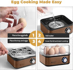 Annie & Mia Design Electric Egg Cooker, Stainless Steel 8 Egg Capacity egg boiler, 500W, Hard, Medium, Soft Boiled Egg Poacher, egg steamer, Multi-function, Knob Auto Shut-Off Function (Gold)