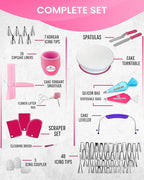 RFAQK 200PCs Cake Decorating Kit with Cake Turntable & Leveler, Baking Supplies Gift Includes 110+1 Piping Bags,55 Icing Tips,2 Frosting Spatulas, Adjustable Scraper, Video Tutorial, Booklet & more