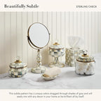 MACKENZIE-CHILDS Sterling Check Kitchen Canister, Decorative Gray-and-White Glass Storage Jar with Lid, Small
