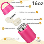 Soup Thermo for Hot Food Kids 16oz Insulated Food Jar Leakproof Thermo Lunch Container for Kids Wide-Mouth Stainless Steel Lunch Box for School with Handle Folding Spoon(3+)