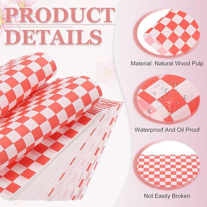 PATIKIL 5.9" x 5.9" Waxed Paper Sheets, 100Pcs Square Pattern Oil-absorbing Dry Food Wrapping Paper for Bakery Coffee Shop Home Baking Kitchen DIY, Red