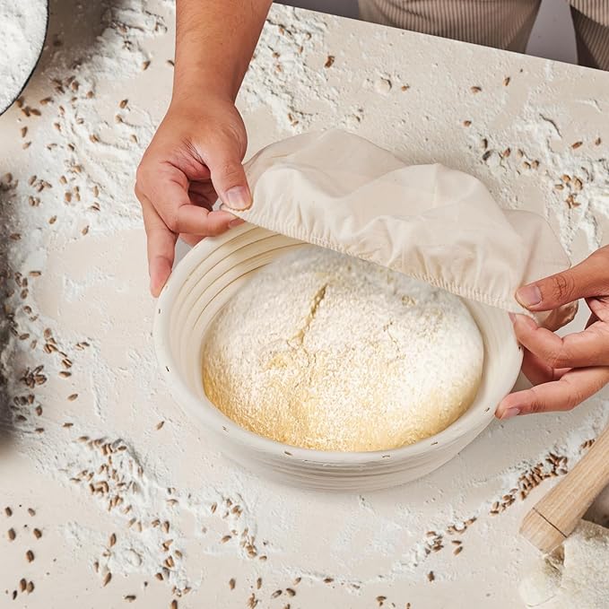 Banneton Bread Proofing Basket - 9 inch Banneton Basket Set of 2 Sourdough Proofing Basket Round Proofing Bowls Handmade Rattan Baskets and Liners