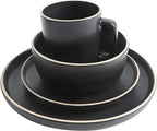Gibson Home Zuma 16 Piece Round Kitchen Dinnerware Set, Dishes, Plates, Bowls, Mugs, Service for 4, Matte Stoneware, Black