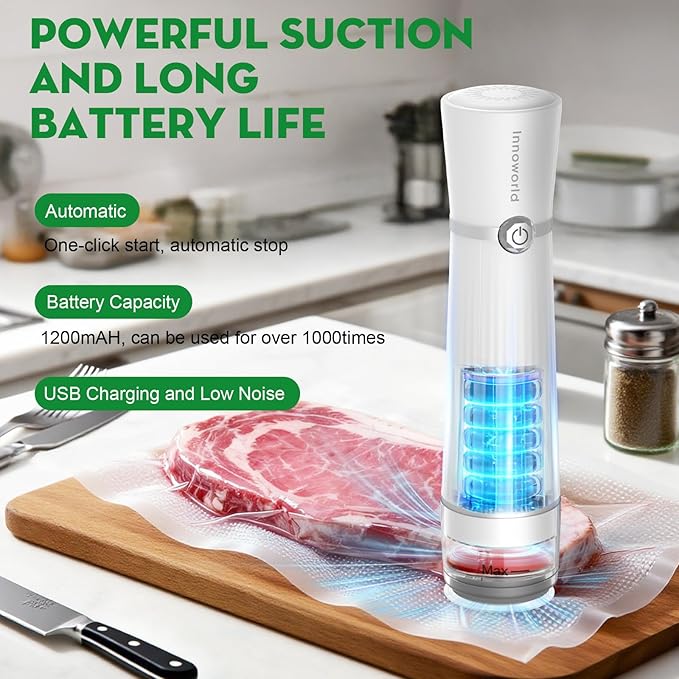 3-in-1 Vacuum Sealer for Food Compatible with Vacuum Bag, Mason Jar, Wine Bottle, Handheld Saver Compact Vacuum Sealer Machine with 14 Reusable Bags, 14 Mason Jar Lids, Wine Stopper