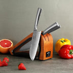 4 Pieces Damascus Kitchen Knife Set With Block - 8" Chef, 7" Santoku, 3.5" Paring, 3 Slots Natural Wood Block, 67 Layer Handmade Damascus VG10 Steel Core, Hammered Ergonomic Handle