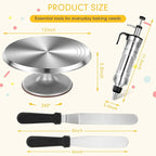 Nuogo 154 Pcs Christmas Aluminum Cake Decorating Tools Kit with 12 Inch Aluminum Cake Turntable, Cakes Decorting Gun with 6 Head, 34 Pcs Cakes Decorting Set, 11 Cream Spatula Set, 100 Cream Piping Bag