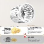 4-in-1 Rotary Cheese Grater Handheld, Lightweight Body with 4 Stainless Steel Blades & Non-Slip Suction Base, for Shredding Parmesan, Slicing Vegetables, Grating Chocolate（White）