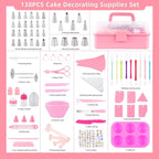 Cake Decorating Kit: Decorating Supplies Tools Kit 138 PCS Baking Accessories Include Spiping Bags and Tips Set, Piping Tips Set, Spatulas, Cake Scraper, 50 Piping Bags for Beginners, Pink