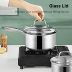 1Qt & 2Qt Stainless Steel Sauce Pan Set with Lid,4 Pcs Non Stick Saucepan,Small Kitchen Pots,Induction Compatible,PFOA FREE