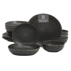 Gibson Elite Zion Mist 16 Piece Stoneware Reactive Glaze (Service for 4) Ceramic Plates and Bowls Modern Organic Dinnerware Set - Black