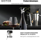 WOTOR Champagne&Wine Bottle Stoppers Stainless Steel with Food Grade Silicone, Leak Proof Keep Fresh Reusable Saver, Cork Suitable for Wine, Champagne, Cava, Prosecco and Sparkling (2 Pack Silver）