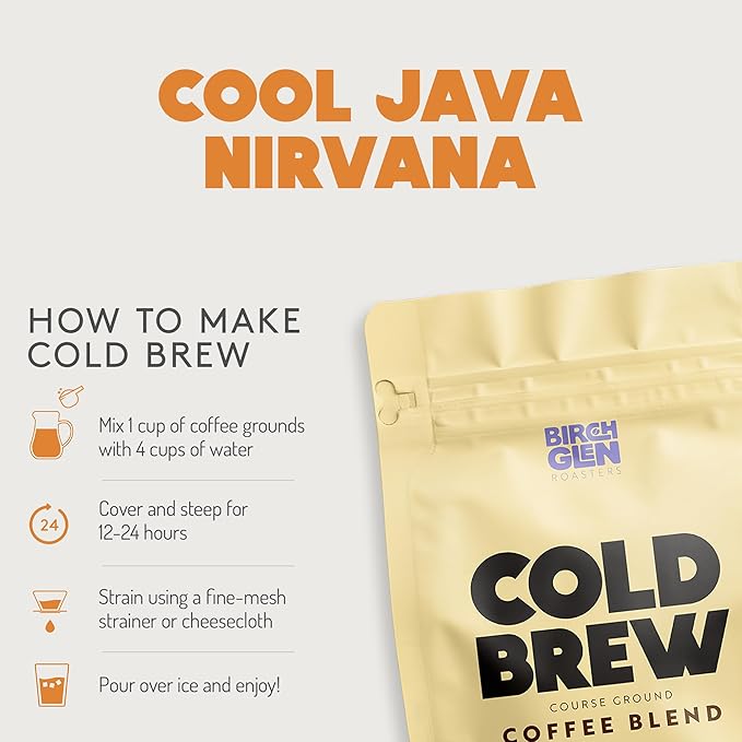1 lb Dark Roast Cold Brew Coffee Blend, Coarse Ground Colombian - Birch Glen Roasters - 16 oz Resealable Bag
