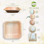 Raj Disposable Palm Leaf Bulk Bowls (200 Count, 4" Square Bowls) Strong Bowl Like Bamboo Party Bowl - Decorative Compostable Tableware for Lunch, Dinner, Birthday, Outdoor, BBQ, Picnic.