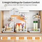 PXRACK 2 Pack Under Sink Organizer,Adjustable Height,2 Tier Pull Out Under Cabinet Organizer,Slide Out Thickened Metal Under Sink Storage for Kitchen Bathroom Laundry Cabinet Pantry,White