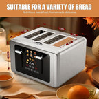 4 Slice Toaster, Touchscreen & Dual Independent Control Panel,Digital Countdown Toasters, 6 Shade Settings＆6 Bread Types, Smart Mute/Screen-Off,Silver