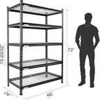 WORKPRO 5-Tier Metal Storage Shelving Unit, 48”W x 24”D x 72”H, Adjustable Storage Rack Heavy Duty Shelf, 4000 lbs Load Capacity (Total), for Garage, Kitchen, Bathroom, Warehouse, Black/Sliver