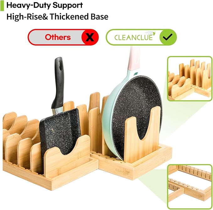 Bamboo Expandable Bakeware and Cutting Board Organizer, Adjustable Pot Lids Holder Rack, Cookie Sheet Baking Pan, Tray Organizer for Kitchen Storage (Black)