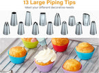 Kootek 54 in 1 Piping Bags and Tips Set with 13 Large Size Piping Tips, 35 Standard Size Icing Tips, 2 Reusable Pastry Bags 12 Inch, Cake Decorating Kit Supplies, Frosting Piping Kit for Cake, Cupcake