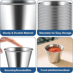 50 Pcs 2.5oz Metal Ramekins Stainless Steel Sauce Dipping Cups Ramekins Bulk Sauce Container Round Dipping Bowls Condiment Cup for Dish Butter Kitchen Restaurant Serving Party Dinner Cooking