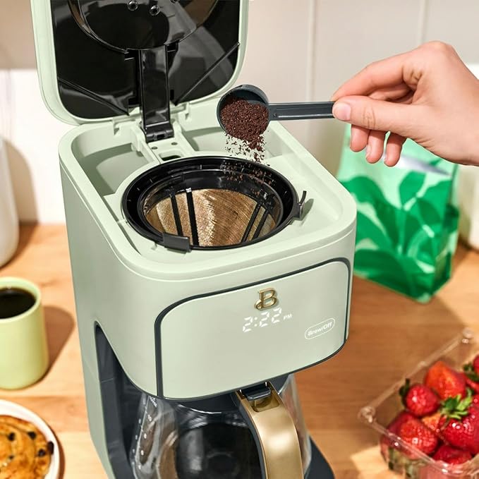 Beautiful 12-Cup Programmable Coffee Maker – Auto Brew, Digital Timer, Glass Carafe (Sage Green)