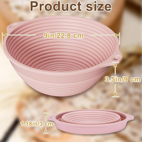 4 Pcs Upgraded Silicone Sourdough Bread Proofing Basket with Handles - Reinforced Rim Support, 9 Inch Foldable Bowls for Sourdough Bread Baking, Oven & Dishwasher Safe-BPA Free(Green,Beige,Pink,Blue)