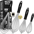 Walfos Whisk,Whisks for cooking set, 304 Stainless steel Whisks,Heat Resistant 600°F.Perfect for Blending Beating Stirring - 11inFlat Whisk and 7+9+11in Balloon Whisk