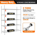 Land Guard 5 Tier Adjustable Metal Storage Shelves Heavy Duty, Chrome Garage Storage Racks and Shelving with 350 Pounds Per, Wire Shelves for Closets, Repository, Kitchen (5-Tier, 72" H×48“L×16”W)