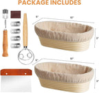 KIKCOIN Banneton Bread Proofing Basket, 10 Inch Oval Sourdough Bread Baking Supplies, Sourdough Proofing Basket Set of 2, Sourdough Starter Kit with Bread Lame, Linen Liner, Metal Scraper, Dough Whisk