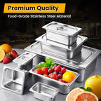 1/2 Hotel Pans 2.5 Inch Deep Stainless Steel Food Pan - Anti-Jam 6 Pack Steam Table Pan Set for Catering, Buffet Use, Kitchen Prep