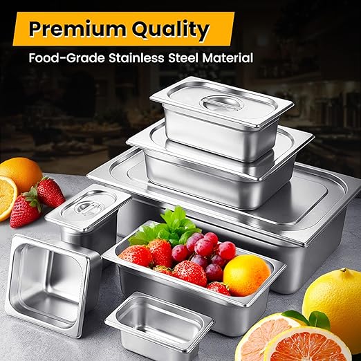 1/3 Hotel Pans 6 Inch Deep Stainless Steel Food Pan - Anti-Jam 6 Pack Steam Table Pan Set for Catering, Buffet Use, Kitchen Prep