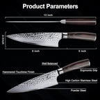 imarku Damascus Chef Knife, 8 Inch Kitchen Knife Ultra Sharp Cooking Knife HC German Stainless Steel Japanese Knife for Kitchen, Hand-Hammered Design, Ergonomic Handle, Christmas Gifts for Women Men
