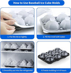6 Chamber 2.2" 3D Baseball Gifts Ice Cube Tray With Funnel,Large Round Ice Ball Maker Mold Silicone Fun Shapes Bourbon Sphere Ice Molds,For Chilling Whiskey,Cocktails,Bourbon,Brandy and Beverages