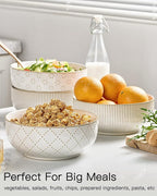 getstar Large Serving Bowls (8 inch & 60 fl oz), Ceramic Salad Bowl Set of 2, Microwave and Dishwasher Safe, Farmhouse Kitchen Decorative Bowls Set (Embossed Checks & Stripes)