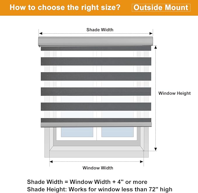 Persilux Cordless Zebra Blinds for Windows Free-Stop Roller Windows Shades (36" W X 64" H, Grey) Dual Layer Light Control for Day and Night, Light Filtering Sheer Shades for Home, Easy to Install