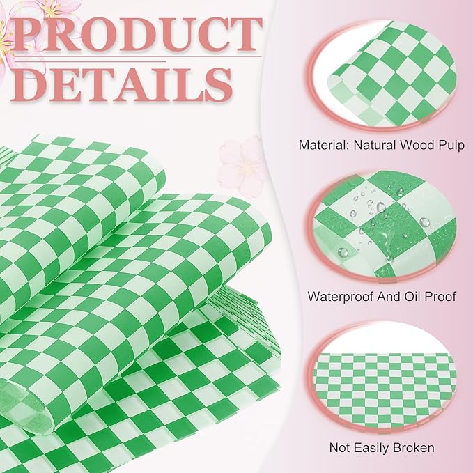 PATIKIL 7.1" x 7.1" Waxed Paper Sheets, 100Pcs Square Pattern Oil-absorbing Dry Food Wrapping Paper for Bakery Coffee Shop Home Baking Kitchen DIY, Green