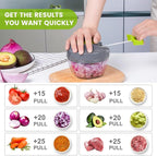 Manual Food Processor Vegetable Chopper, Portable Hand Pull String Garlic Mincer Onion Cutter for Veggies, Ginger, Fruits, Nuts, Herbs, etc.,500ml