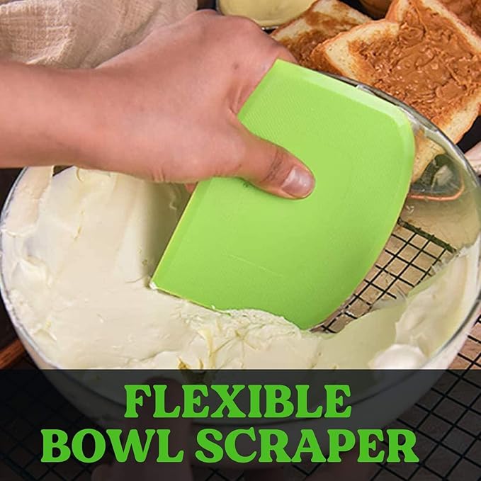 SURDOCA Dough Scraper Bench Scraper - 3P 5.9x4.3" Plastic Flexible Bowl Scraper, Sharp Edge & Angles Cake Scraper. Non-Slip Bakeware Decorating Tools Sculpting & Modeling Tools - Pink+Blue+Green