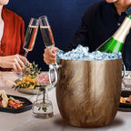Ice Bucket with Lid, Scoop, Tongs and Strainer - Well Made Insulated Stainless Steel Keep Ice Frozen Longer - Ideal for Cocktail Bar, Parties, Chilling Wine, Champagne - 3 Liter (Teakwood)