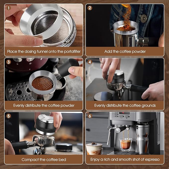 54mm Espresso Accessories Kit, Coffee Distributor and Tamper Leveler, WDT Tool and Dosing Funnel Set Fits Breville 54 mm Espresso Machines and Portafilters