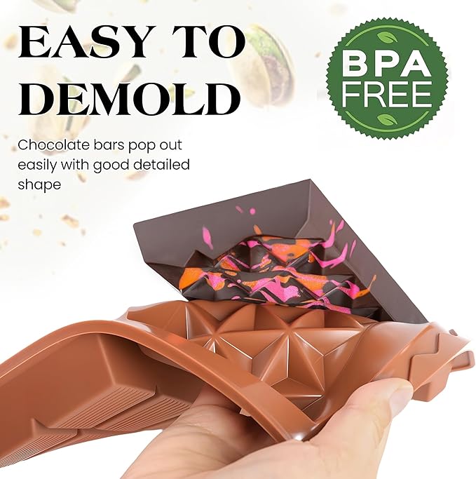 1 Inch Chocolate Bar Mold Deep Dubai Stuffed Chocolate Molds Silicone Large Break Apart Silicone Molds (Mix,2 Pcs）