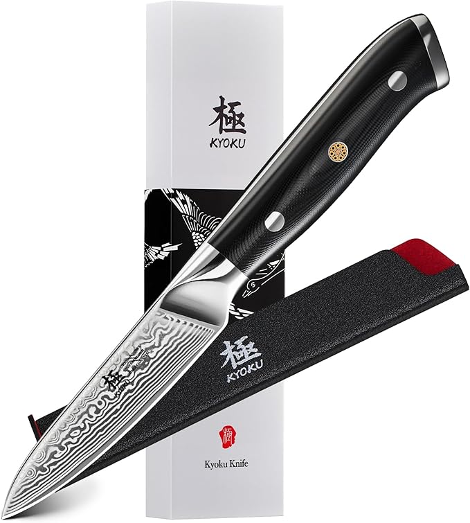 KYOKU Paring Knife - 3.5" - Shogun Series - Japanese VG10 Steel Core Damascus Blade - with Sheath & Case