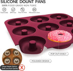 Large Silicone Donut Pan for Baking, 9 Cavity Non-Stick Food Grade Silicone Donut Molds, Doughnut Pan and Bagel Pans for Baking & Kitchen, BPA Free 11.2 x 11.1 Inches, Dishwasher Safe - Claret Red