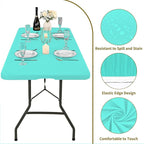 10 Pack Fitted Tablecloth for 6 Foot Rectangle Tables, Aqua Blue Elastic Outdoor Picnic Table Cover, Washable Stretch Folding Table Cloths 6 ft for Camping Party Patio Kitchen Banquet, 30" W x 72" L