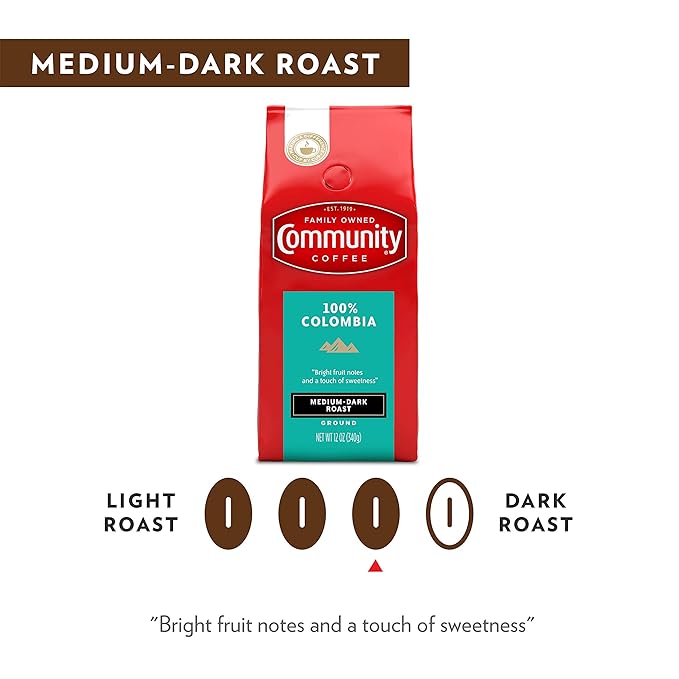 Community Coffee 100% Colombia, Medium Dark Roast Ground Coffee, 12 Ounce (Pack of 2)